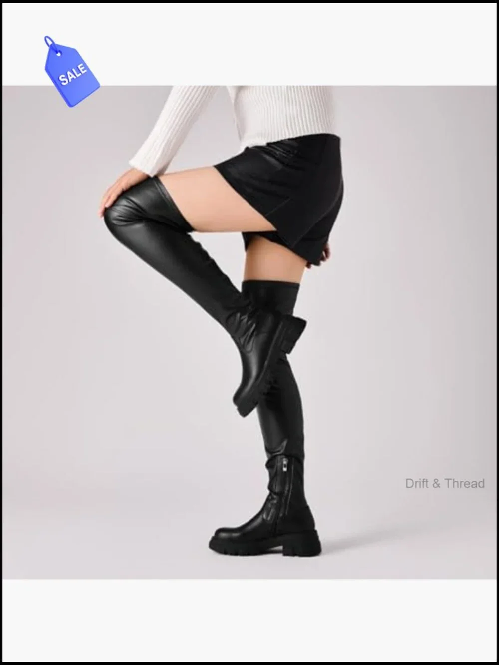 Over the Knee Boots Platform Lug Sole Chunky Heels Stretchy Side Zipper